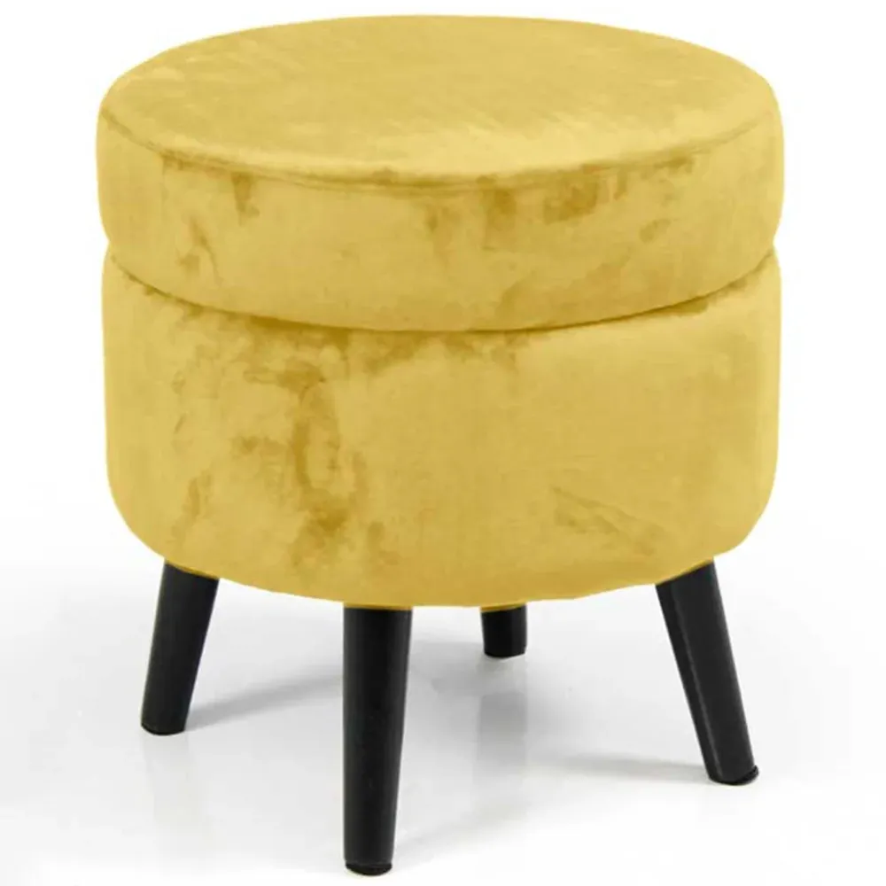 Pouf Contenitore Sgabello Cassapanca Poggiapiedi Tessuto Velluto Mostarda 37x40