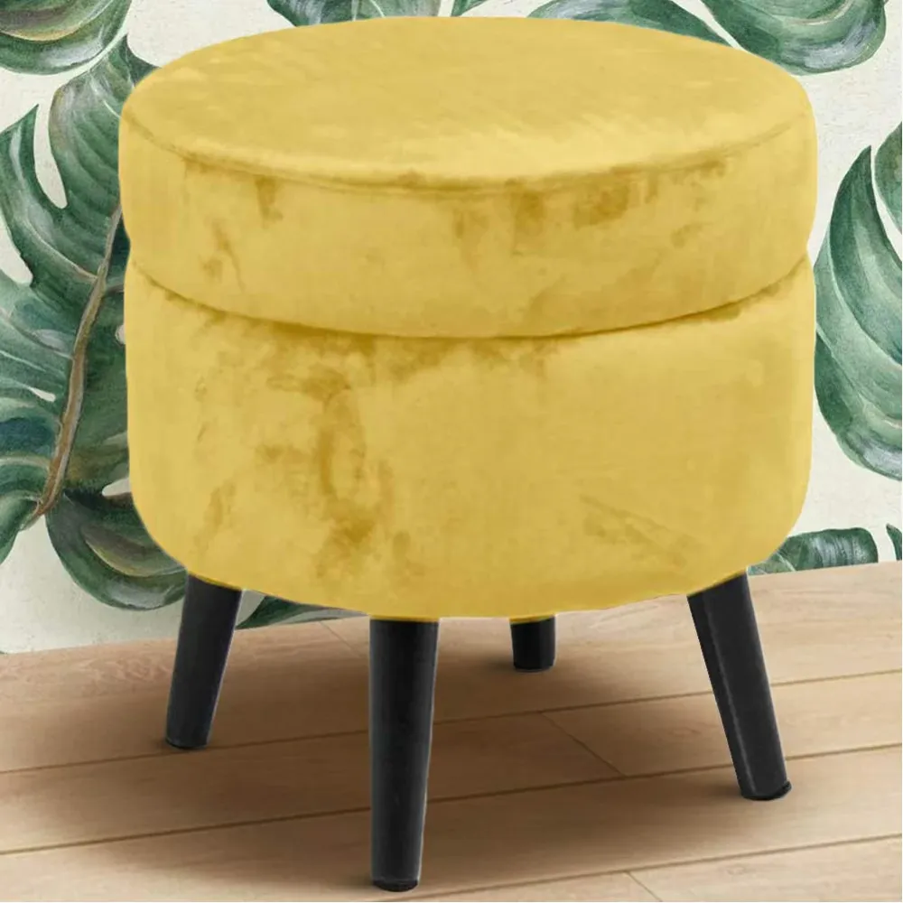 Pouf Contenitore Sgabello Cassapanca Poggiapiedi Tessuto Velluto Mostarda 37x40