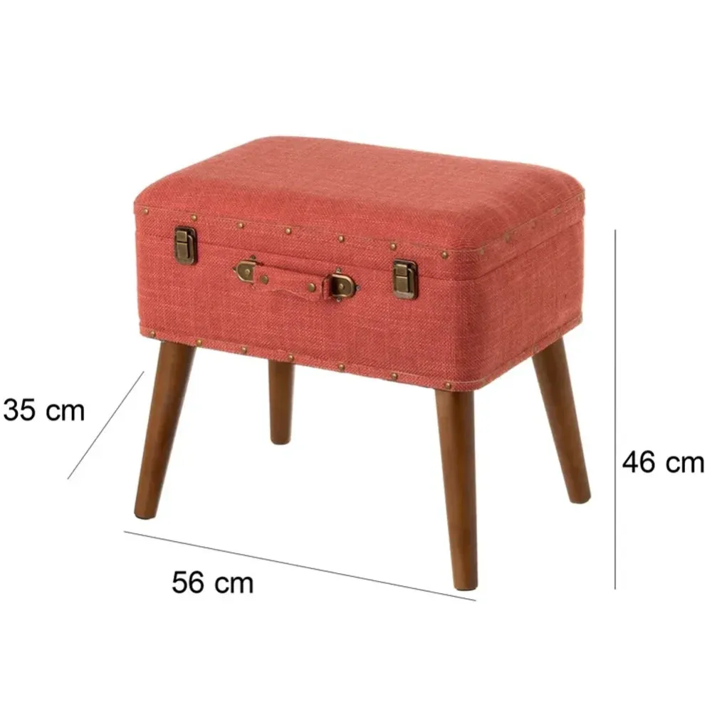Pouf Contenitore Valigia Apribile Sgabello Cassapanca Poggiapiedi Tela Corallo