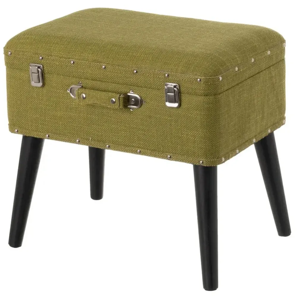 Pouf Contenitore Valigia Apribile Sgabello Cassapanca Poggiapiedi Tela Verde