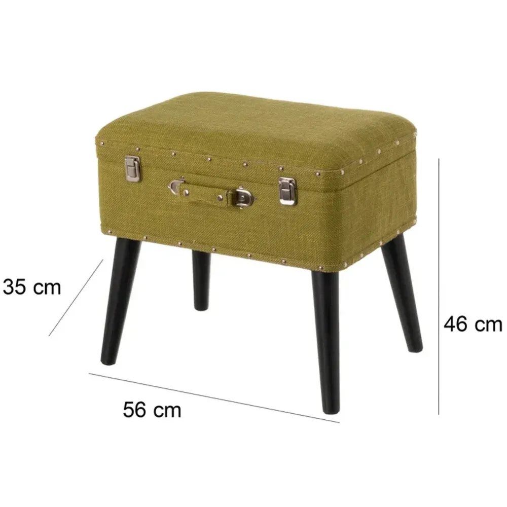 Pouf Contenitore Valigia Apribile Sgabello Cassapanca Poggiapiedi Tela Verde
