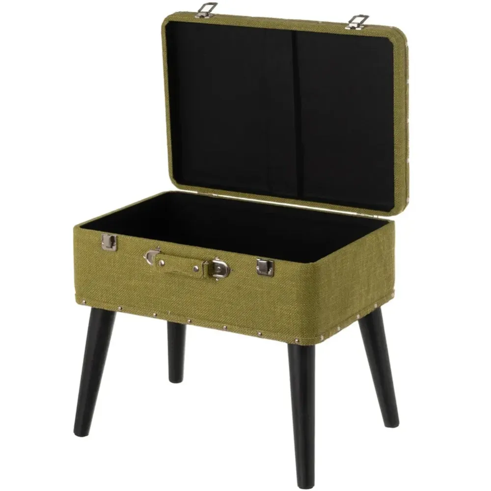 Pouf Contenitore Valigia Apribile Sgabello Cassapanca Poggiapiedi Tela Verde