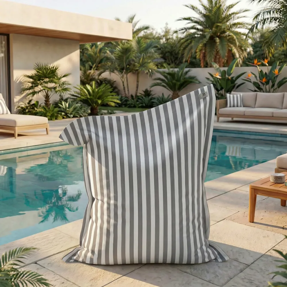 Pouf Gigante XXL 180x140 Righe Grigio Chiaro - Sfoderabile & Anti-UV (Interno / Esterno)