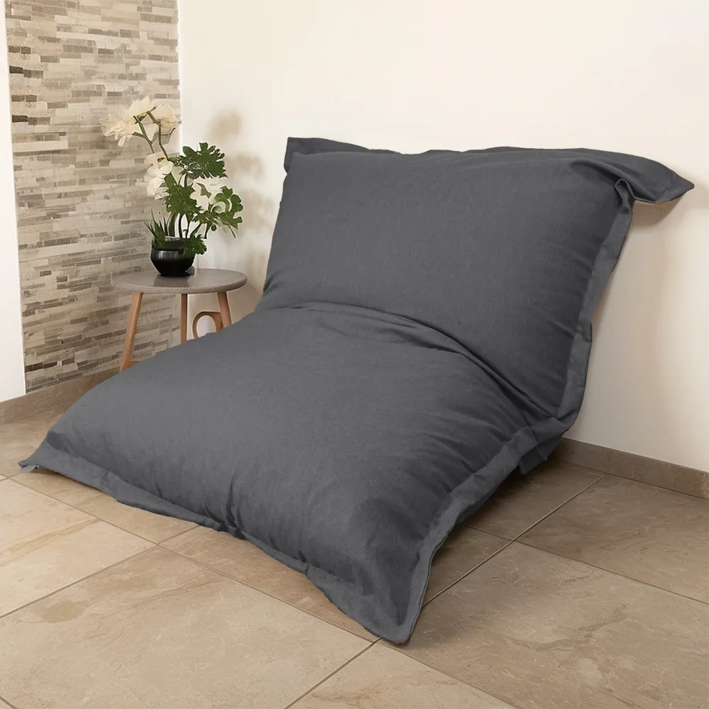 Pouf Gigante XXL 190x155 Grigio Chiné - Effetto Lino e Schiuma (Divano da Pavimento Design)