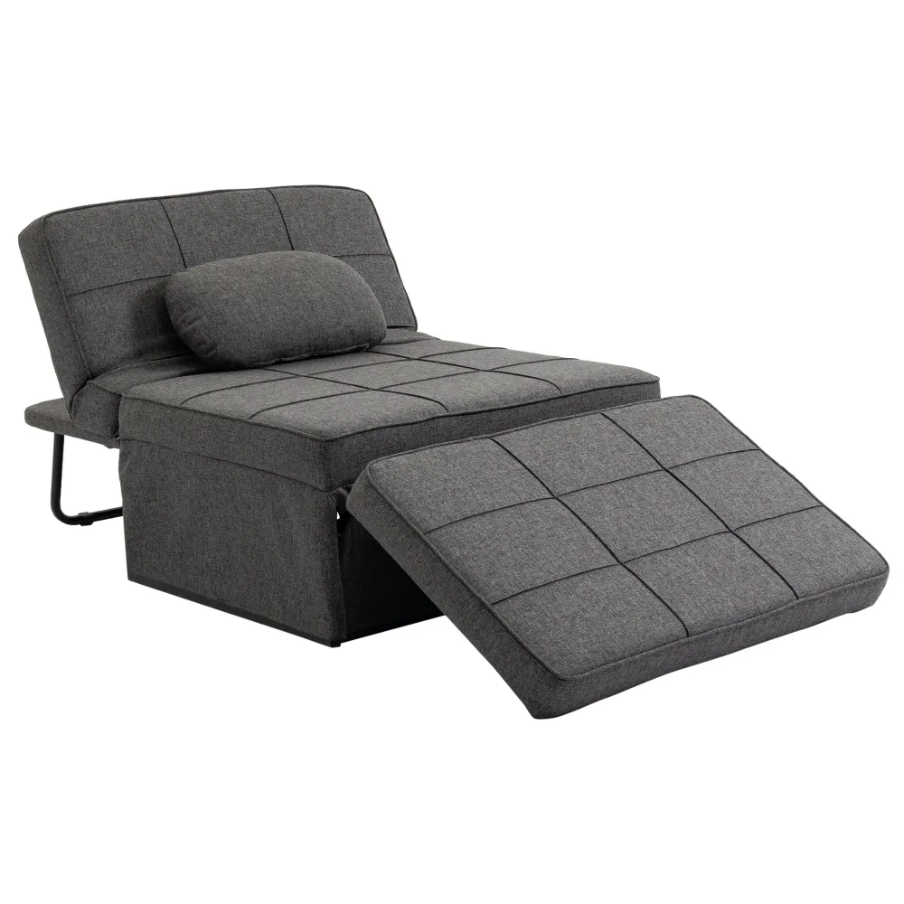 Pouf Letto Poltrona Schienale Reclinabile 95x179x78 cm Tessuto Effetto Lino Grigio
