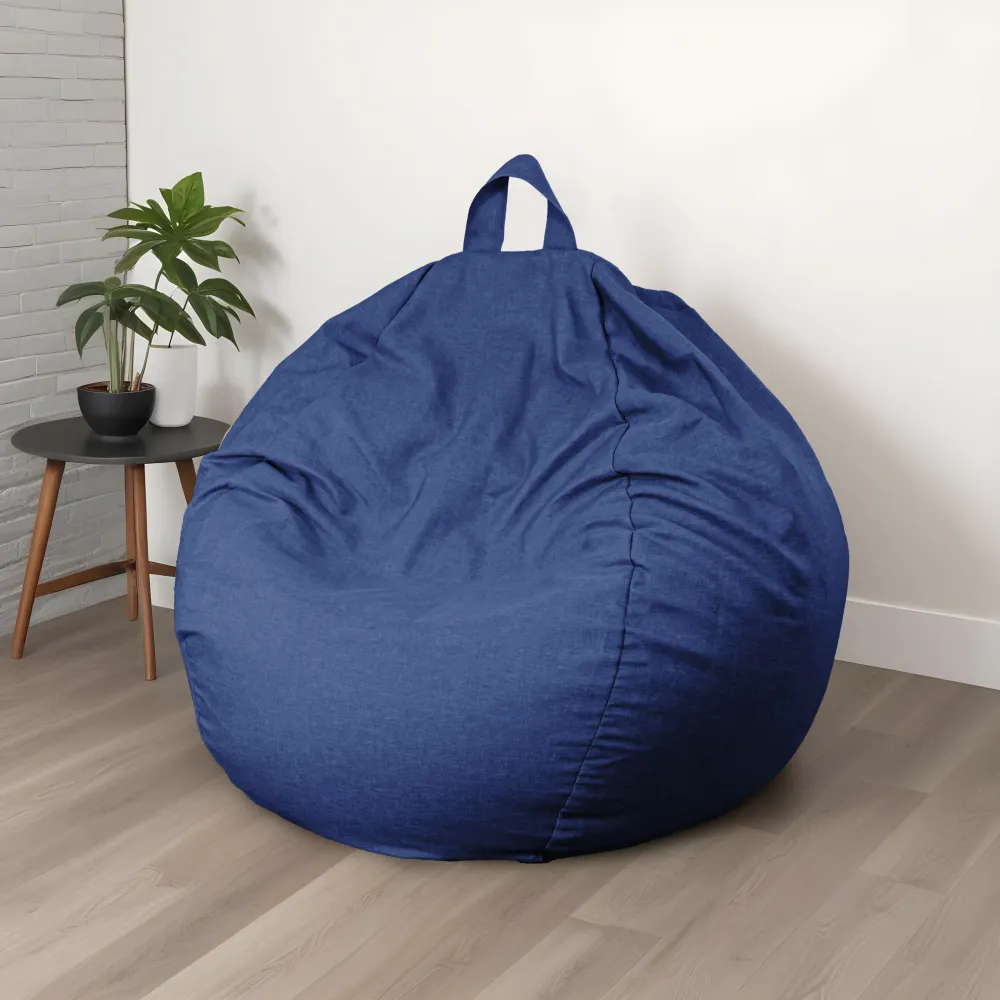 Pouf Pera Gigante XXL 120x150 Blu Indaco - Tissu Effetto Lino e Schiuma (Salotto Chic)