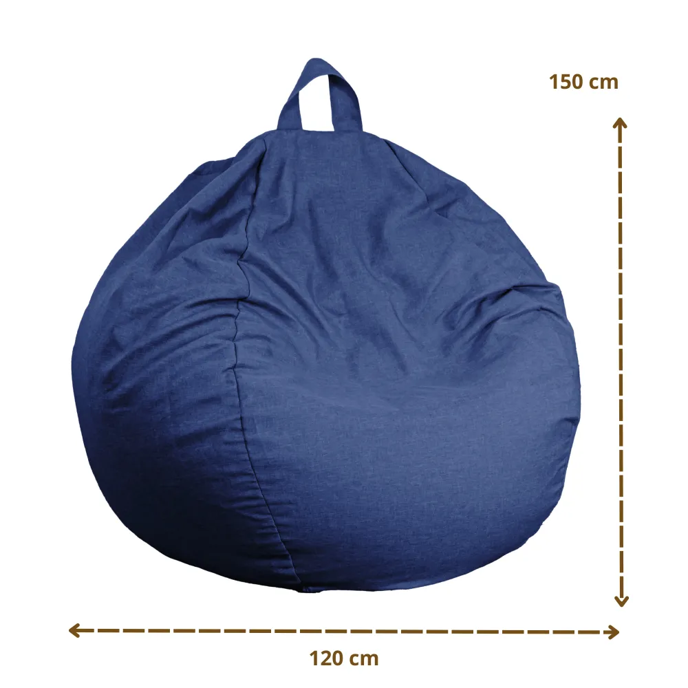 Pouf Pera Gigante XXL 120x150 Blu Indaco - Tissu Effetto Lino e Schiuma (Salotto Chic)
