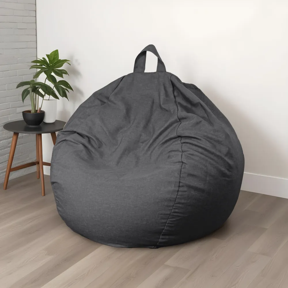 Pouf Pera Gigante XXL 120x150 Grigio Chiné - Tissu Effetto Lino e Schiuma (Salotto Chic)