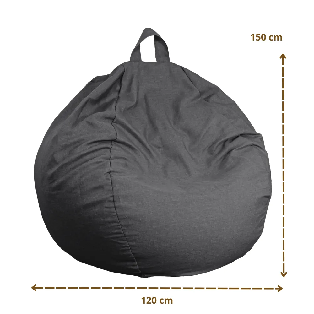 Pouf Pera Gigante XXL 120x150 Grigio Chiné - Tissu Effetto Lino e Schiuma (Salotto Chic)