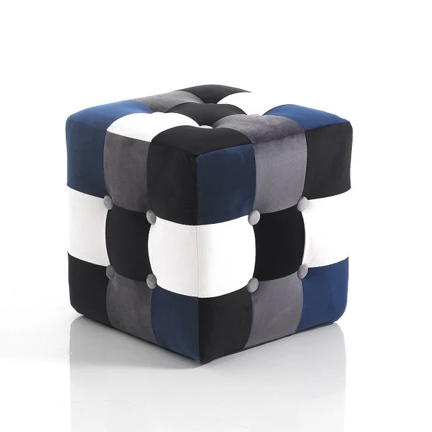 Pouf poggia piedi moderno morbido tessuto patchwork cm 35x35x35h