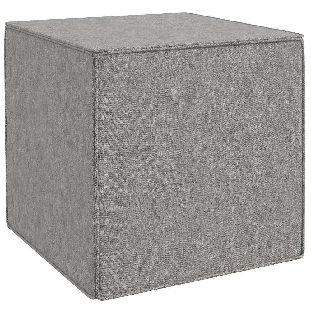 Pouf Poggiapiedi Quadrato Rivestimento Rimovibile Tessuto Effetto Lino 41x41x41 cm Grigio Chiaro