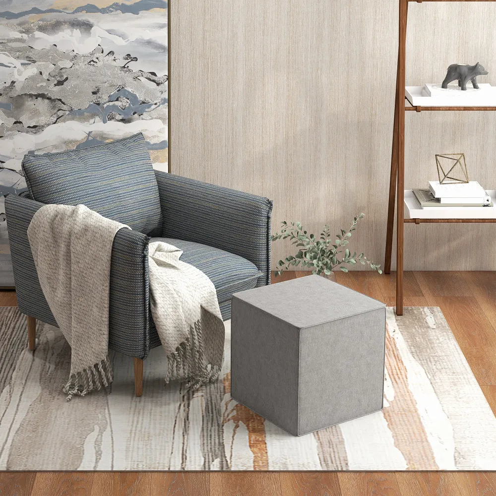 Pouf Poggiapiedi Quadrato Rivestimento Rimovibile Tessuto Effetto Lino 41x41x41 cm Grigio Chiaro