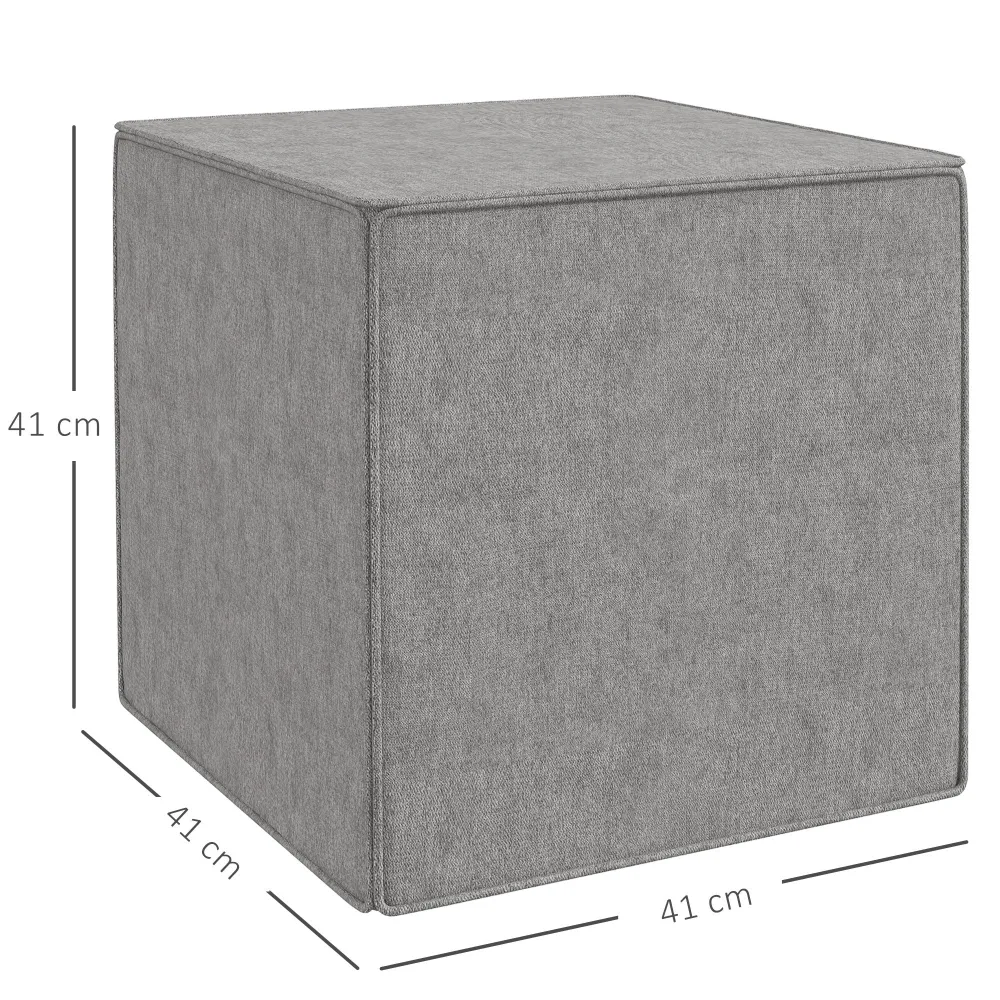 Pouf Poggiapiedi Quadrato Rivestimento Rimovibile Tessuto Effetto Lino 41x41x41 cm Grigio Chiaro