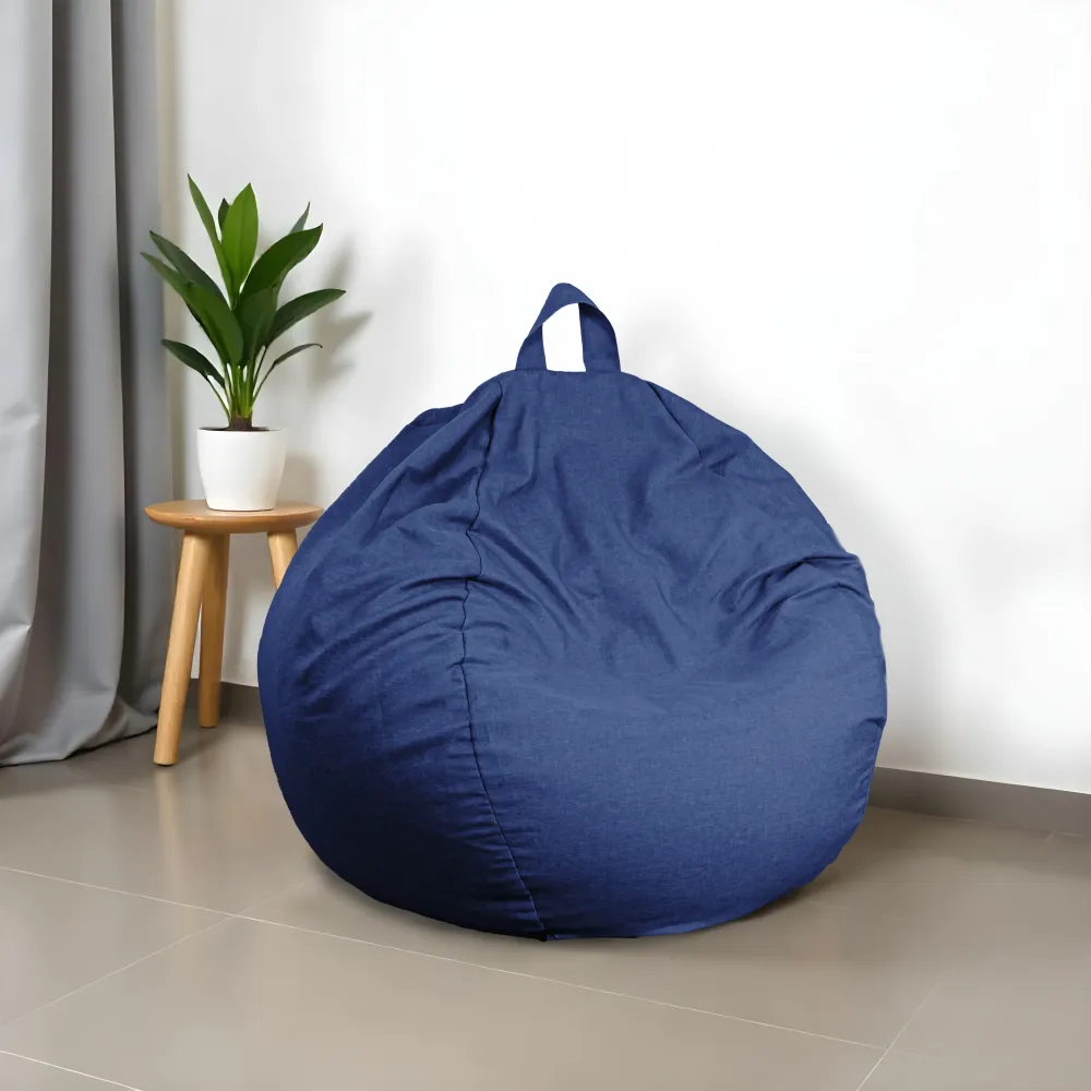 Pouf poire XL d'intérieur en tissu effet lin - 110x120 cm - Blu indigo