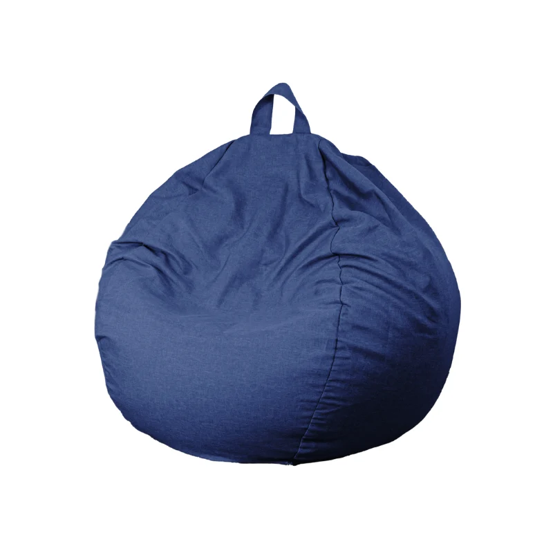 Pouf poire XL d'intérieur en tissu effet lin - 110x120 cm - Blu indigo