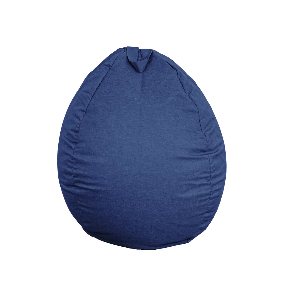Pouf poire XL d'intérieur en tissu effet lin - 110x120 cm - Blu indigo