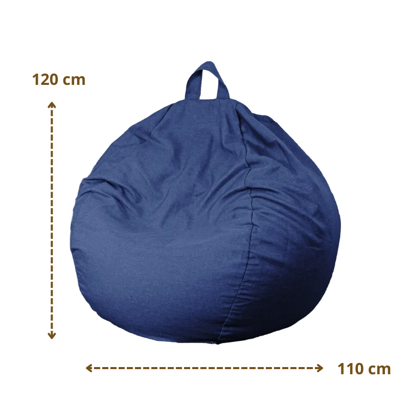 Pouf poire XL d'intérieur en tissu effet lin - 110x120 cm - Blu indigo