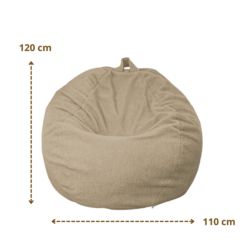 Pouf poire XL d'intérieur en tissu sherpa - 110x120 cm - Beige