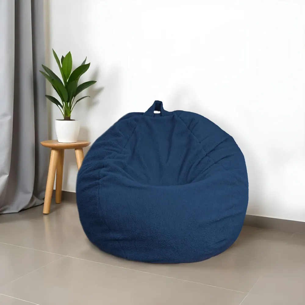 Pouf poire XL d'intérieur en tissu sherpa - 110x120 cm - Blu pétrole
