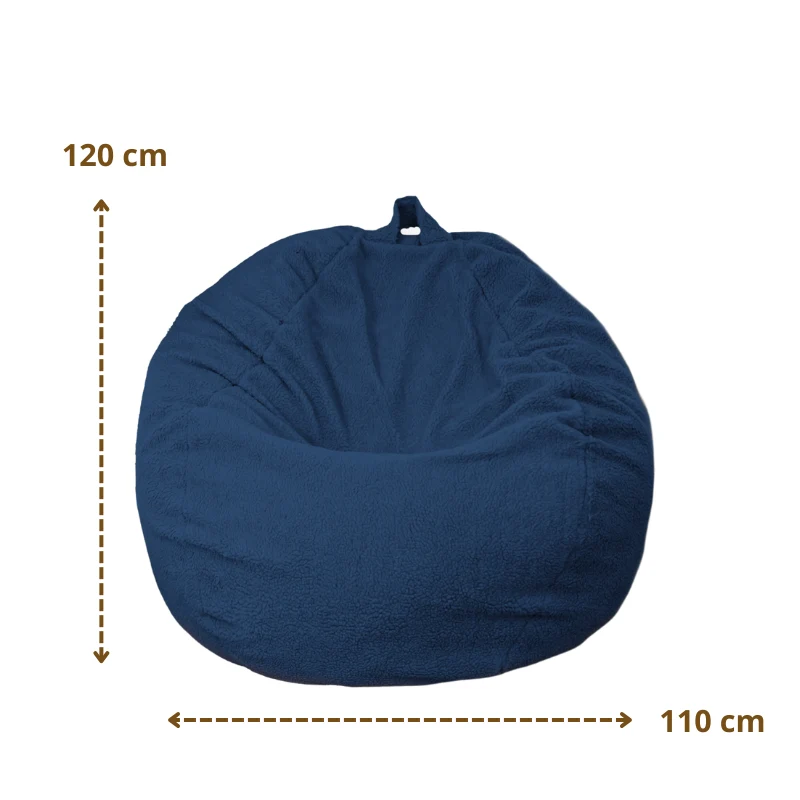 Pouf poire XL d'intérieur en tissu sherpa - 110x120 cm - Blu pétrole