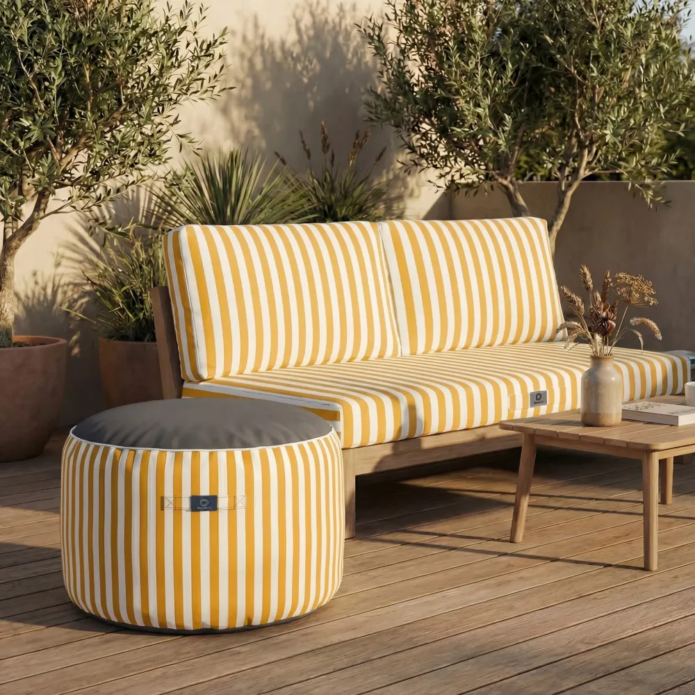 Pouf Rotondo Righe Giallo - Premium 270g - Altezza 40cm Diametro 70cm