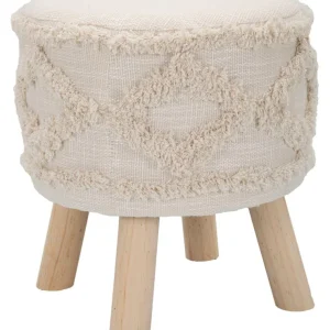 Pouf sgabello basso tessuto ricamato gambe legno cm 35x40h