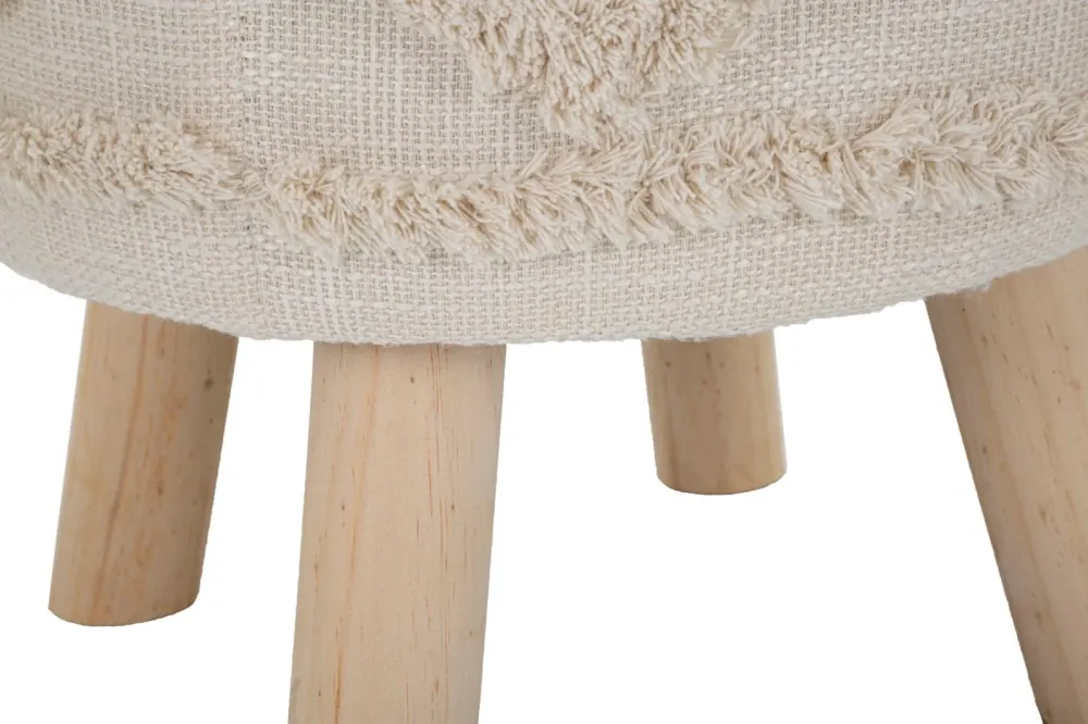 Pouf sgabello basso tessuto ricamato gambe legno cm 35x40h