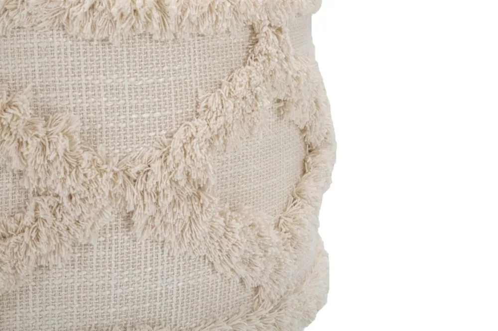 Pouf sgabello basso tessuto ricamato gambe legno cm 35x40h