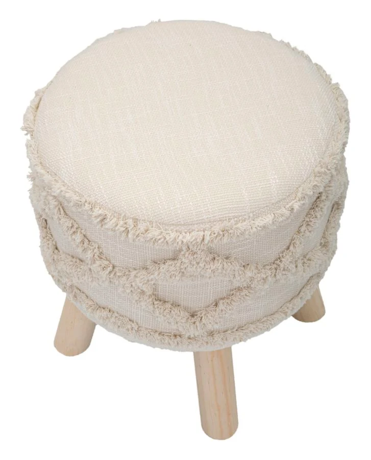 Pouf sgabello basso tessuto ricamato gambe legno cm 35x40h