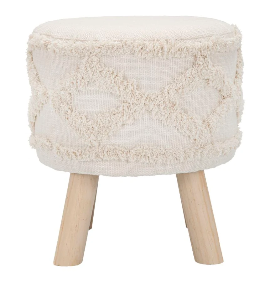 Pouf sgabello basso tessuto ricamato gambe legno cm 35x40h