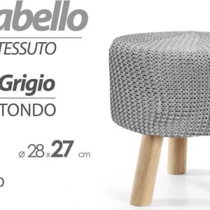 Pouf Sgabello Poggiapiedi Tondo Pouff Piedi Legno Tessuto Grigio 28x27cm 827730
