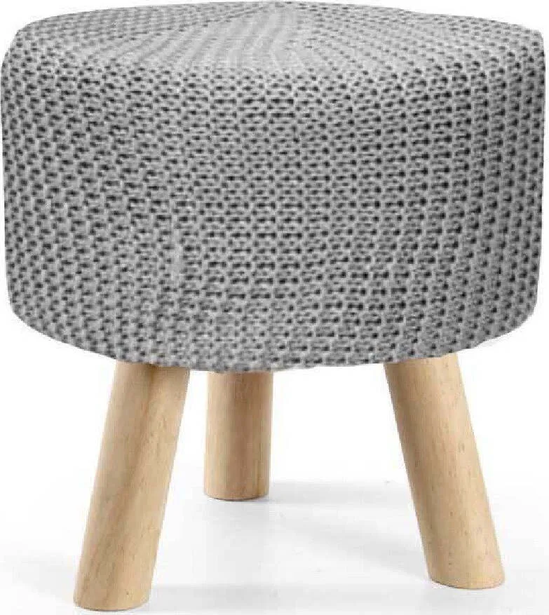Pouf Sgabello Poggiapiedi Tondo Pouff Piedi Legno Tessuto Grigio 28x27cm 827730