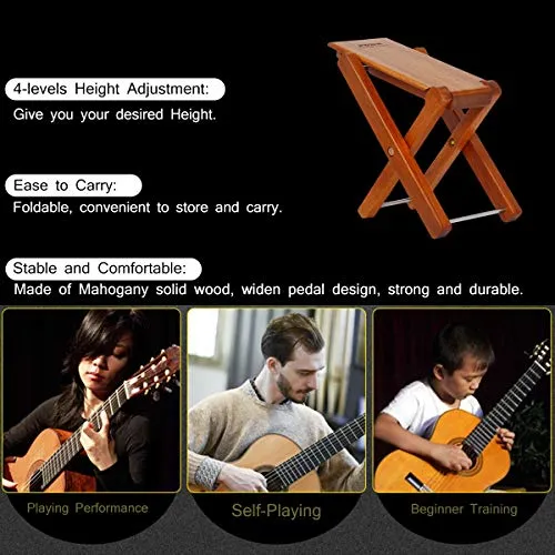 Chitarra Poggiapiedi legno massello Chitarra Pedale Chitarra Poggiapiedi Sgabello Pedale regolabile 4 livelli legno pieghe...
