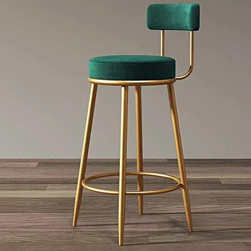QTQHOME Moderno Imbottita Velluto Sedie Sgabello con Indietro,Sgabelli Altezza Contatore con Gambe Metallo per Sala da Pra...