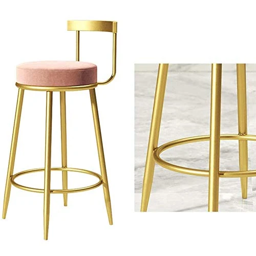 QTQHOME Moderno Imbottita Velluto Sedie Sgabello con Indietro,Sgabelli Altezza Contatore con Gambe Metallo per Sala da Pra...