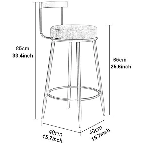 QTQHOME Moderno Imbottita Velluto Sedie Sgabello con Indietro,Sgabelli Altezza Contatore con Gambe Metallo per Sala da Pra...