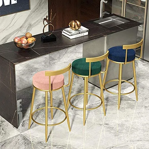 QTQHOME Moderno Imbottita Velluto Sedie Sgabello con Indietro,Sgabelli Altezza Contatore con Gambe Metallo per Sala da Pra...