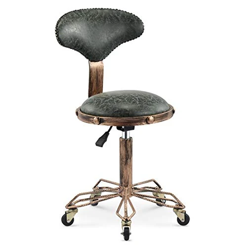 Sgabello Rotazione Rotonda Con Riposo Posteriore,Vintage Pu Sgabello Pelle,Altezza Regolabile Girevole Sedia Da Disegno Se...