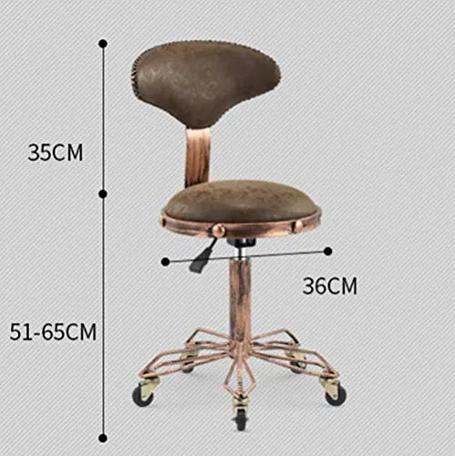 Sgabello Rotazione Rotonda Con Riposo Posteriore,Vintage Pu Sgabello Pelle,Altezza Regolabile Girevole Sedia Da Disegno Se...