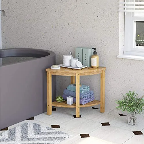 QWET Sgabello da Bagno bambù, Salva Spazio per Organizzare Sgabello per Bambini Legno, Adatto per Bagno, Passaggio D'Ingre...