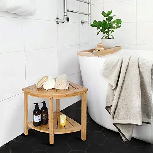 QWET Sgabello da Bagno bambù, Salva Spazio per Organizzare Sgabello per Bambini Legno, Adatto per Bagno, Passaggio D'Ingre...