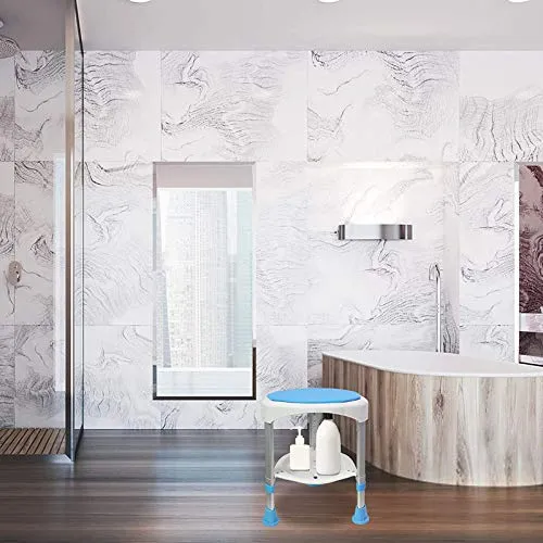 QWET Sgabello da Bagno, Sgabello da Doccia Rotondo Girevole 360 Gradi per Anziani E Bambini Altezza Regolabile, Adatto per...