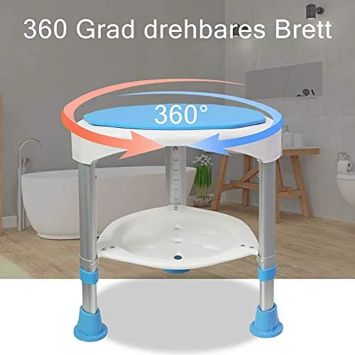 QWET Sgabello da Bagno, Sgabello da Doccia Rotondo Girevole 360 Gradi per Anziani E Bambini Altezza Regolabile, Adatto per...