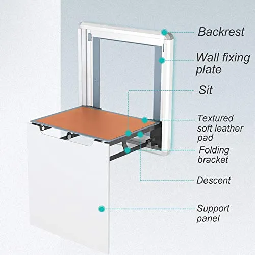QWET Sgabello Pieghevole da Parete per Bagno Domestico, Sedia Salvaspazio Lega di Alluminio, Adatto per Doccia, WC, Corrid...