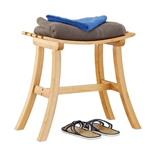 Relaxdays 10022339 Sgabello Bambù, Design Curvo, Elegante, per Guardaroba, HxLxP: 48 x 56 x 28,5 cm