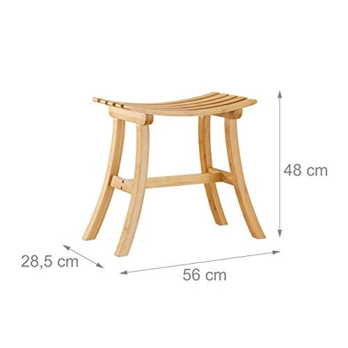 Relaxdays 10022339 Sgabello Bambù, Design Curvo, Elegante, per Guardaroba, HxLxP: 48 x 56 x 28,5 cm