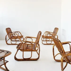 Salottino rattan originale anni ’60 – 4 poltroncine + tavolino