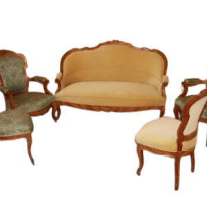 Salotto Luigi XV con bronzi legno di Bois de Rose Divano 2 Poltrone e 2 Sedie