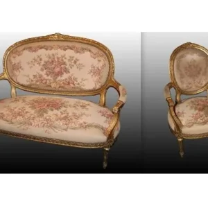 Salotto 6 pezzi 4 poltrone 1 divano e 1 tavolino Luigi XVI dorato 1800