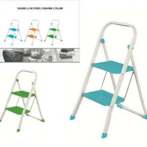 Scala Sgabello Ferro Colorato 2 Gradini Azzurro - Verde - Arancione Pratiko
